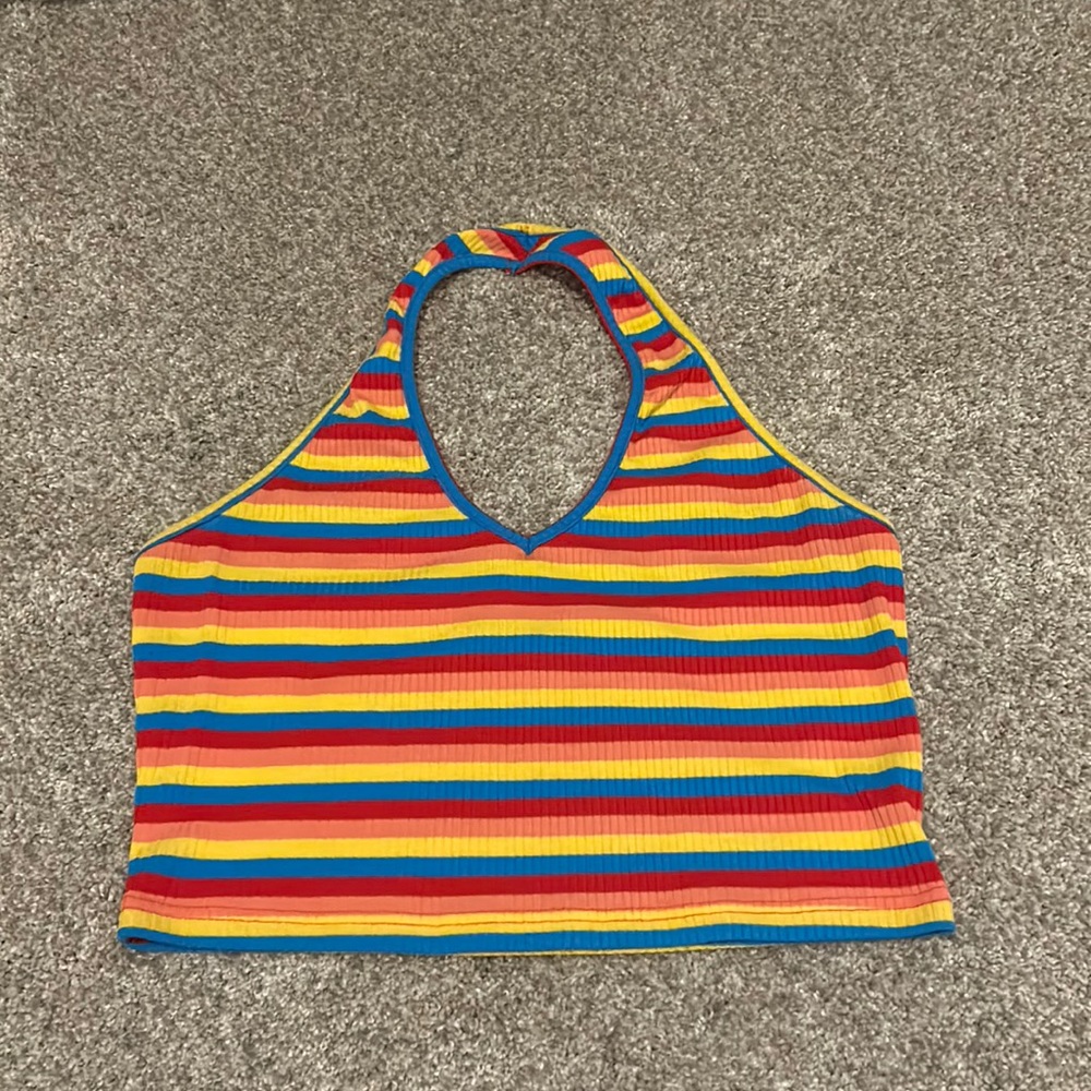 Rainbow Stripe Halter Crop Top New Pride